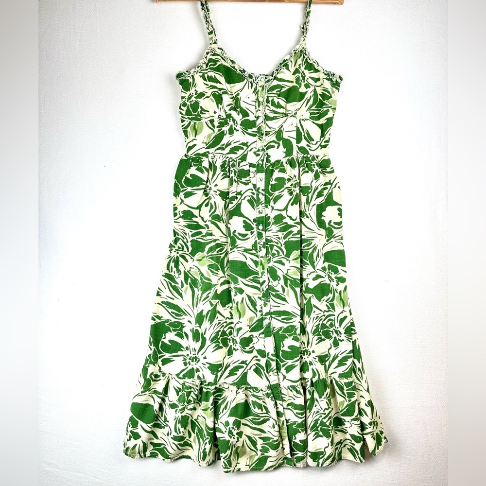 Patrons of Peace Floral Button Spaghetti Strap Midi Dress